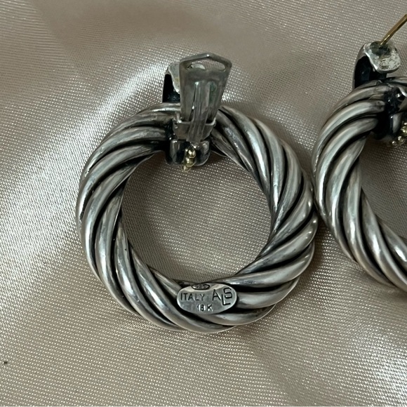 ALS Torcellato Sterling Silver Cable Rope Earrings 18K Gold Bead Detail *Flawed* - Picture 11 of 16